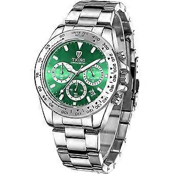 2026 Latest Model  Men's Quartz Watch Fashion Stainless Steel Chronograph Waterproof Business Watches for Men  silver&green