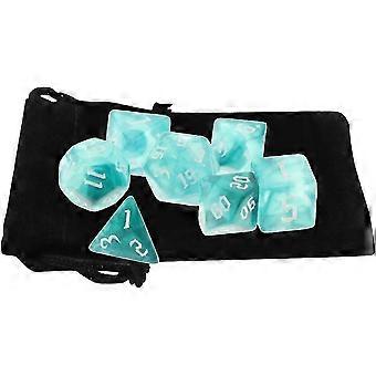 Conjunto de 3 dados poliédricos (7 unidades) compatíveis com RPGs - Inclui bolsa de veludo azul