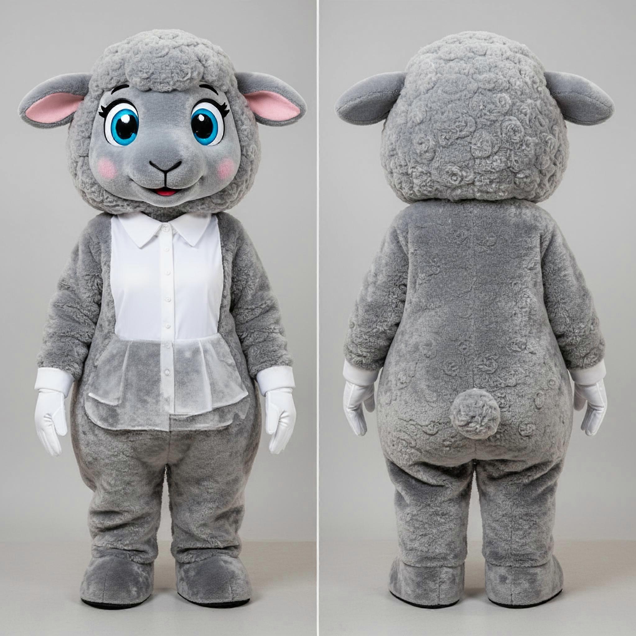 MASTICOT Fluffy White Merino Sheep Mascot