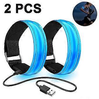 2 Pack Lauflicht für Läufer Wiederaufladbare LED-Armband reflektierende Laufwerke, LED-Leuchtband für Jogger Biker Wanderer