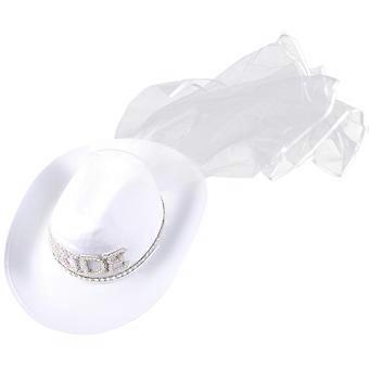 White Bridal Cowgirl Hat with Veil for Wedding Party Rhinestone Detail