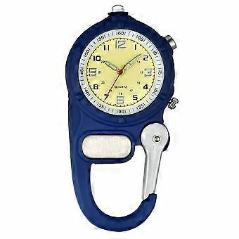 Carabiner Pocket Watch with Luminous Hands and Emergency Mini Flashlight, Unisex Analog Quartz Backpack Watch for Climbing Hiking