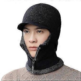 Winter Fleece Lined Knitted Beanie Hat & Zip Scarf Set For Men & Women Outdoor Cycling, Skiing Activities.C3