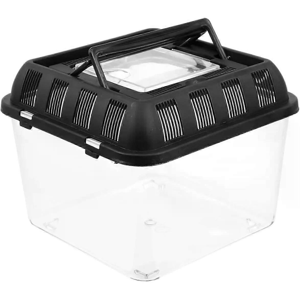 Plastic Reptile Box with Handle Black Ventilated Container