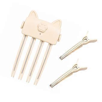 Akku-betriebenes Set von Styling-Clips für die Haarrwurzel, geeignet für kurze, mittellange oder lange Haare, mit kabelloser, wärmeunterstützter Aufrichtung. Farbe: Beige.