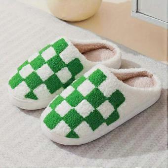 Men's & Women's Winter Knitted Slippers, Soft Cushioned Sole Cozy Plaid House Shoes, Machine Washable Indoor Outdoor Footwear