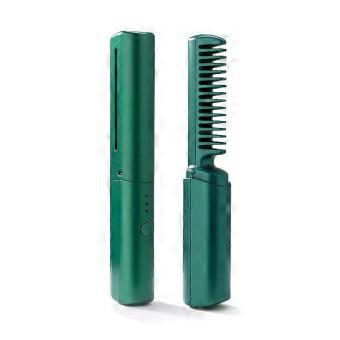 Wireless 2in1 Ceramic Hair Straightening Comb with Fast Heating and Frizz Smoothing (Green)