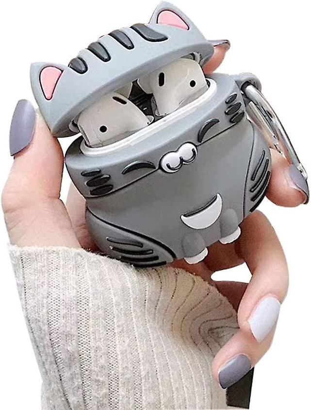 جراب AirPods 1/2 ، غطاء غطاء AirPods Lucky Cat Kitty ، جراب سماعة سيليكون ناعم TPU متوافق مع AirPods 1/2 - رمادي
