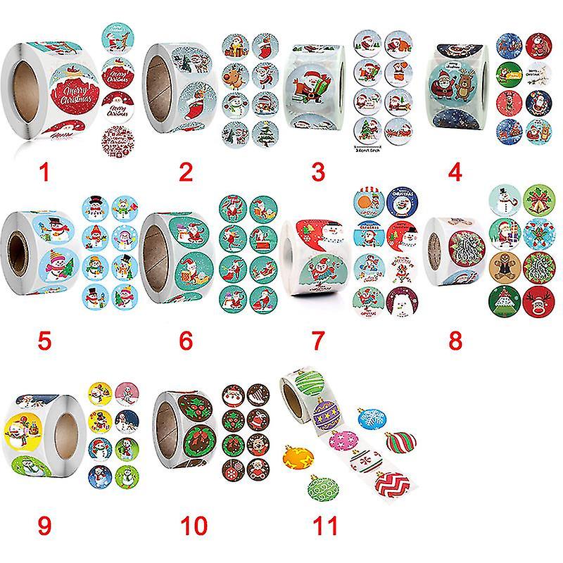 thumbnail image 2 of Pegatinas navideñas en rollo 500 piezas Pegatinas navideñas no tóxicas con temática navideña, 2 of 5