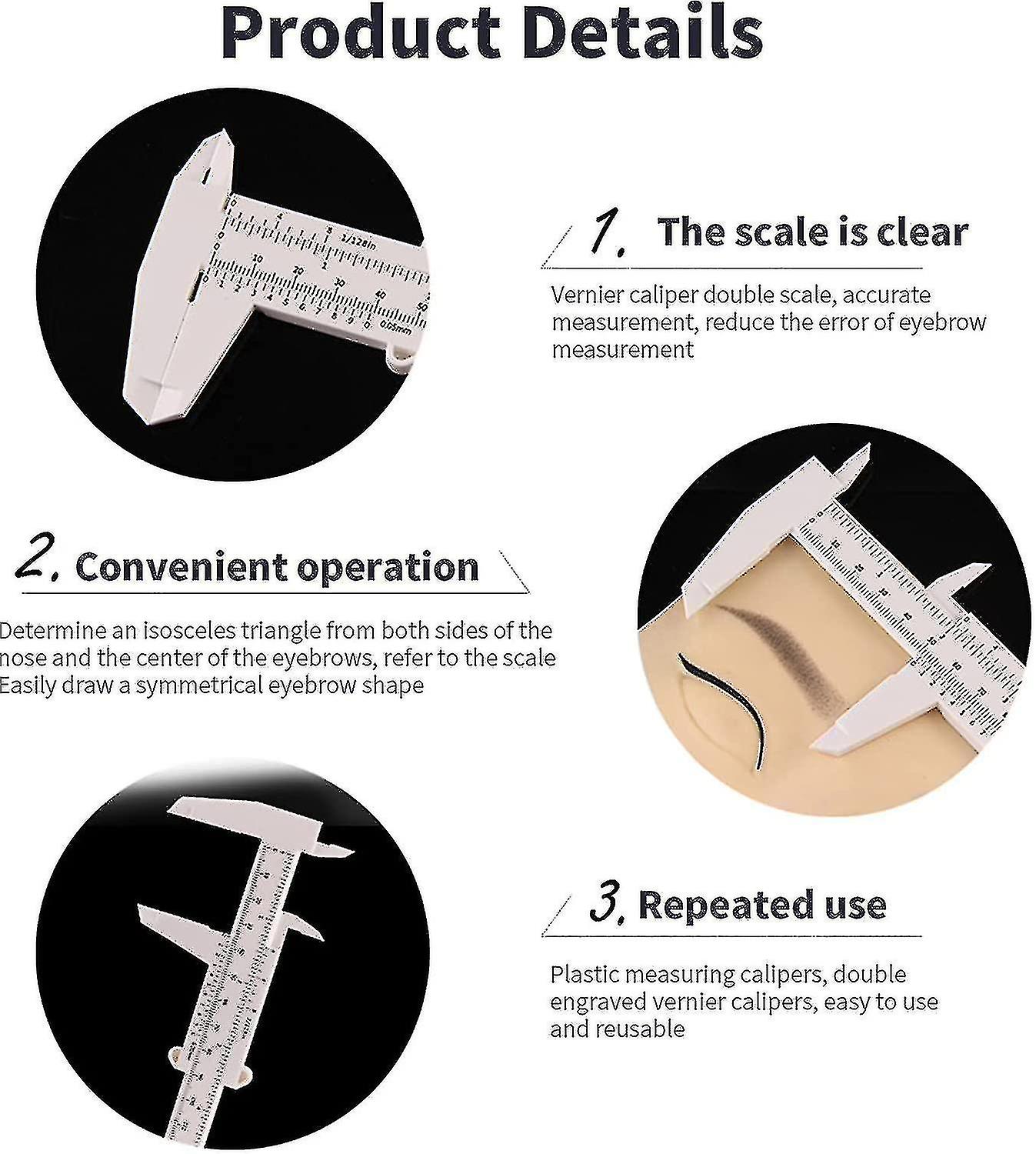 Reusable Vernier Caliper For Measuring Eyebrow, 150mm Diy Eyebrow Ruler ...