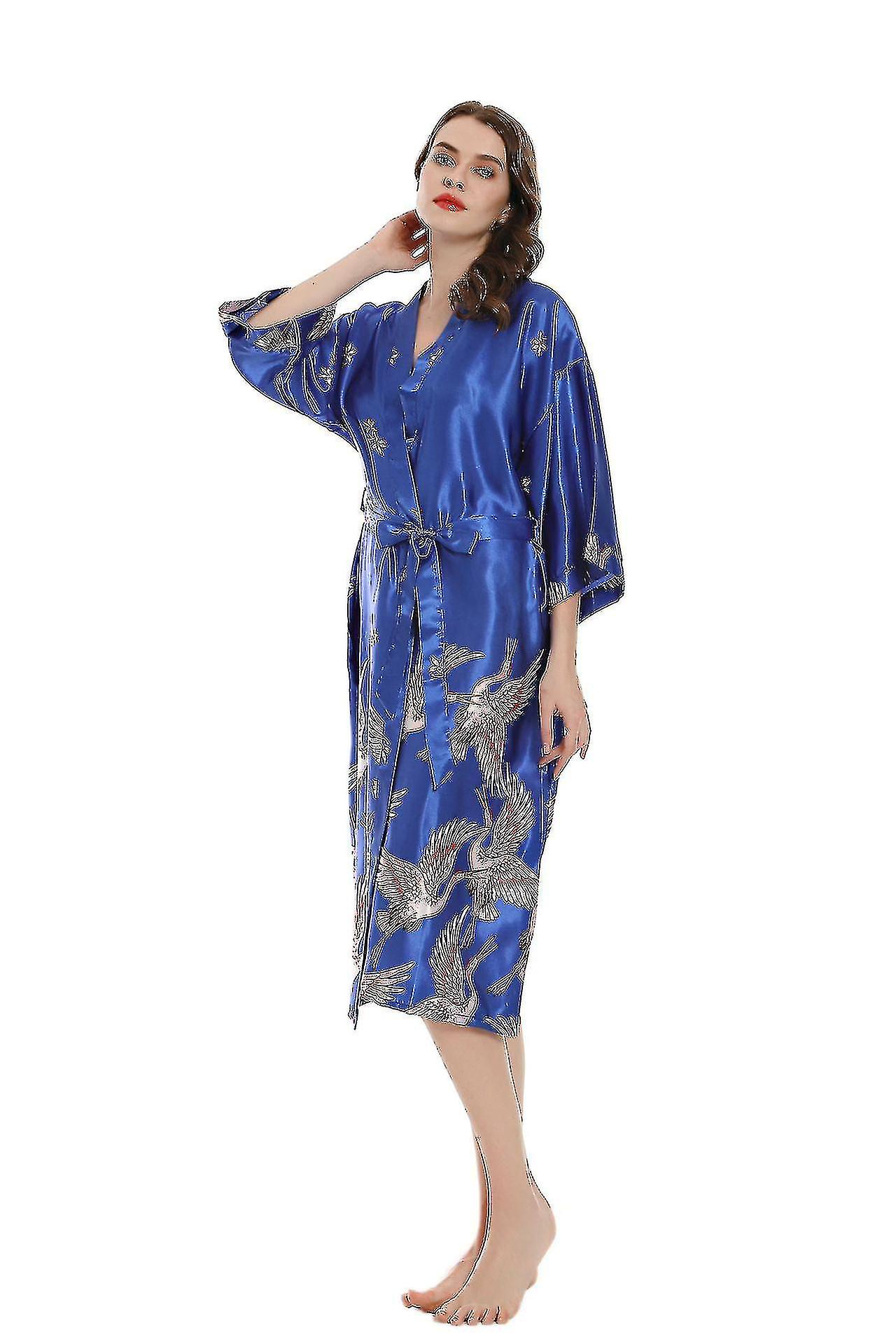 Kimono Robe Satin Vêtements de Nuit Chemisier Soyeux Peignoir Floral Grue Chemise de Nuit - JXLGV