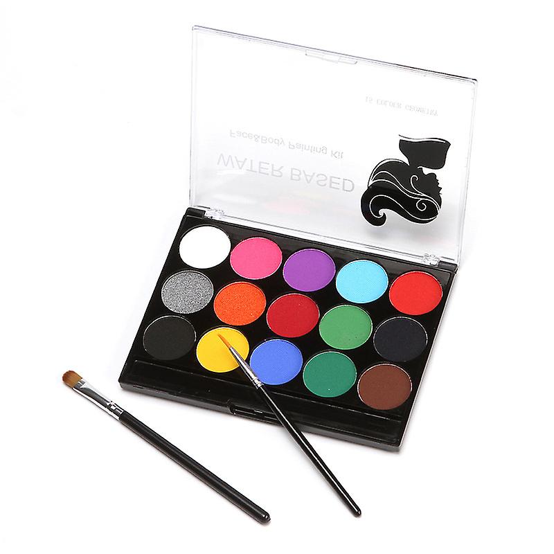 Children's Face Paint Set 15 Colors Make-Up Palette Washable Body Paint with 2 Brushes for Halloween Carnival Make-Up