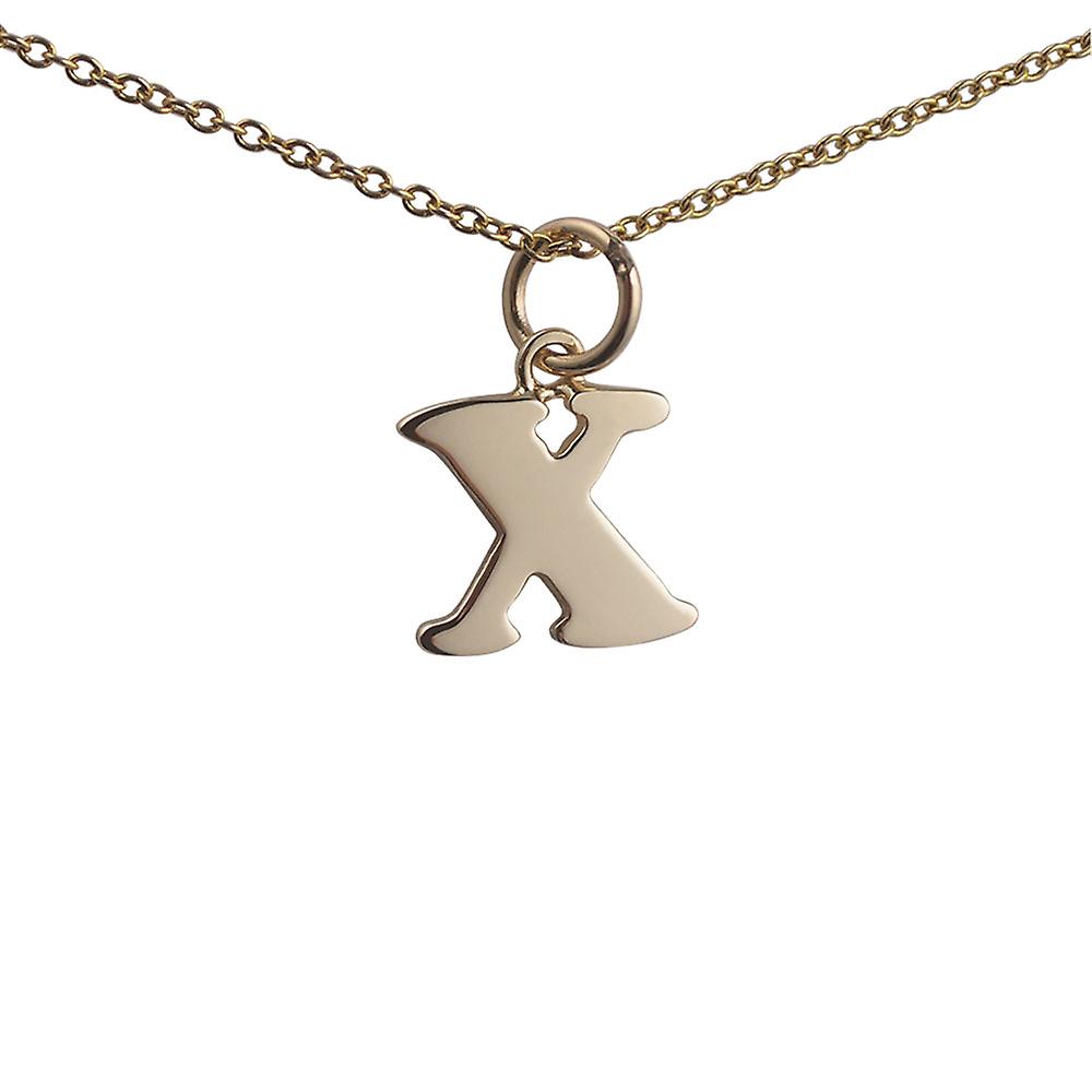 9ct Gold 11x11mm plain Initial X Pendant with a cable Chain 20 inches