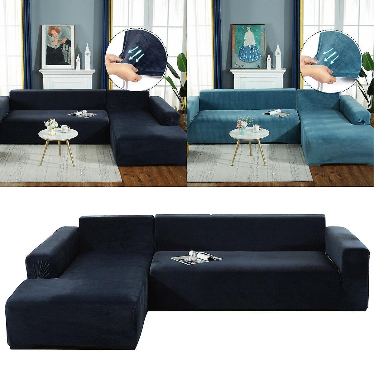 3-Seat L-shaped Stretch Fabric Sofa Cover - Elastic Sectional Corner Couch Slipcover