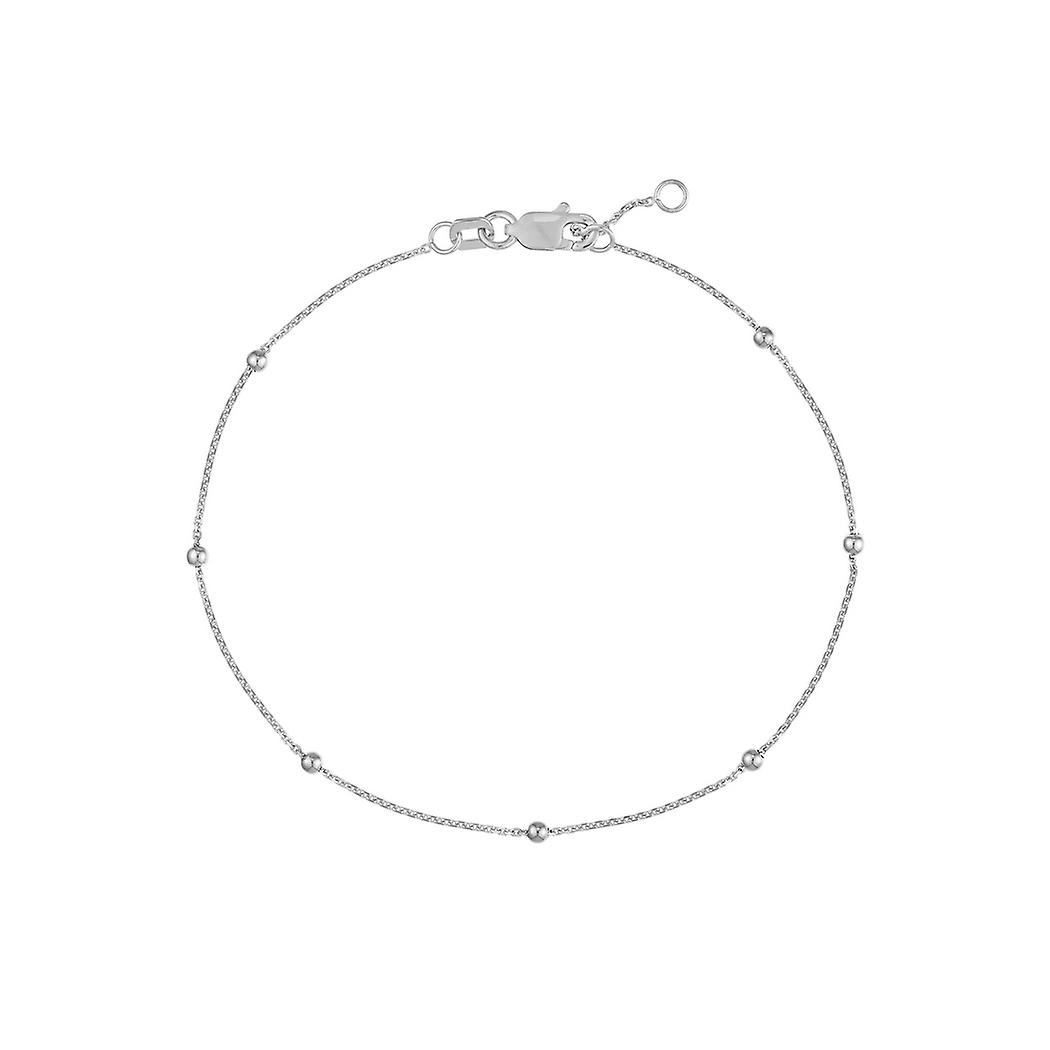 14Kホワイトゴールド2mmビーズステーションスパークルカットケーブル調節可能なチェーンブレスレット7.50インチリンクブレスレット女性と男性用