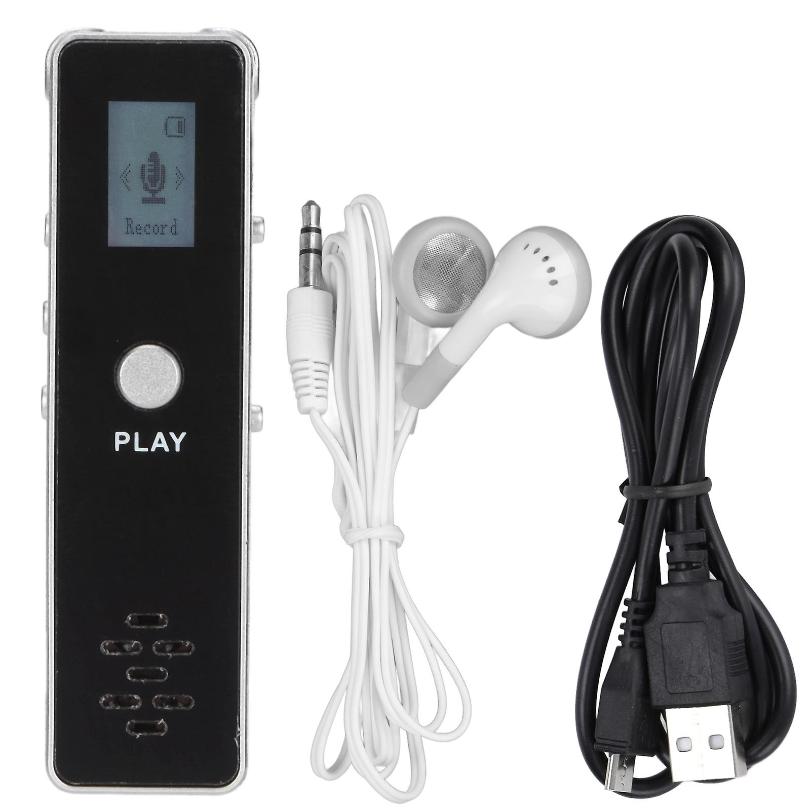 Silver Digital Voice Recorder with Noise Reduction, Stereo Recording, and MP3 Player Functionality