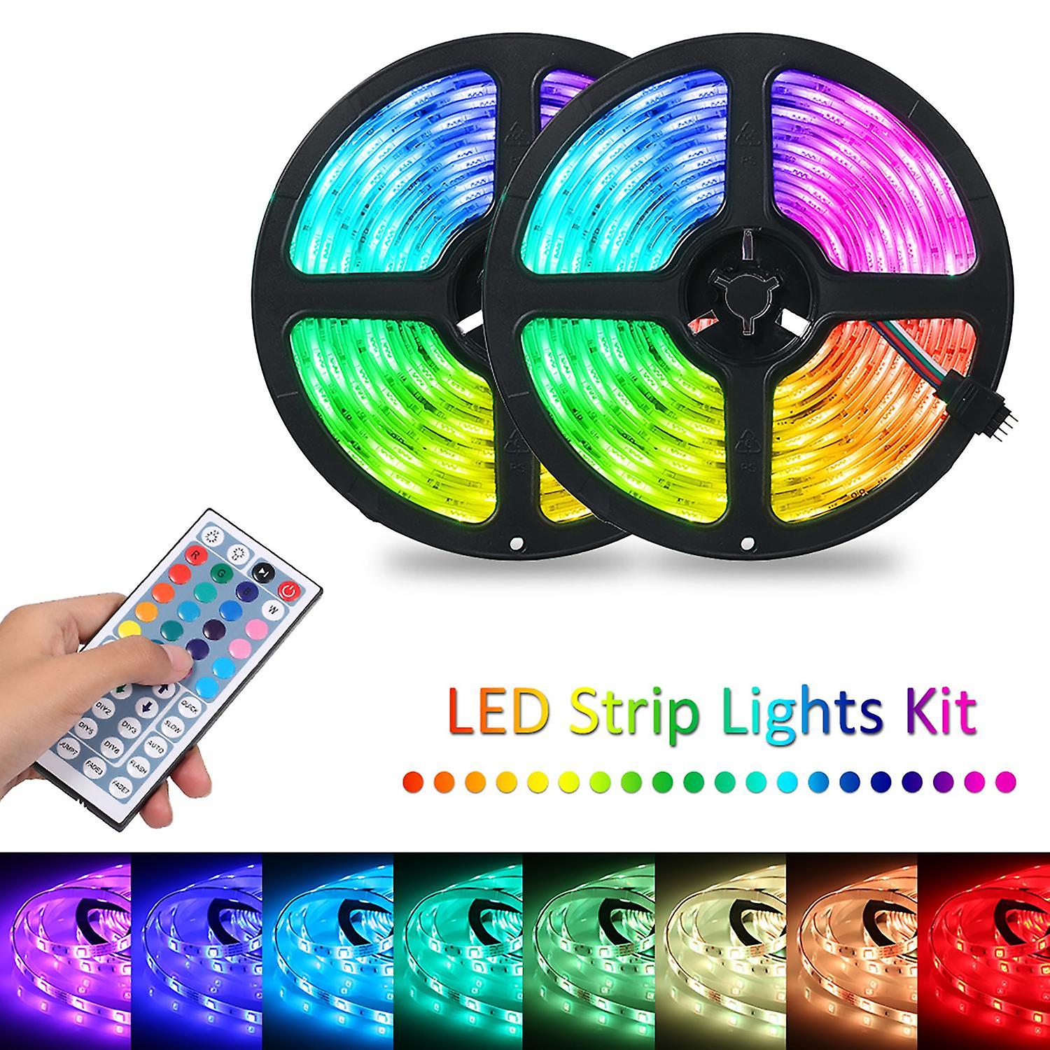 Tomshine 2x5m 300leds RGB Strip Lights Kit with 44 Keys IR Remote Controller Dimmable Color Changing