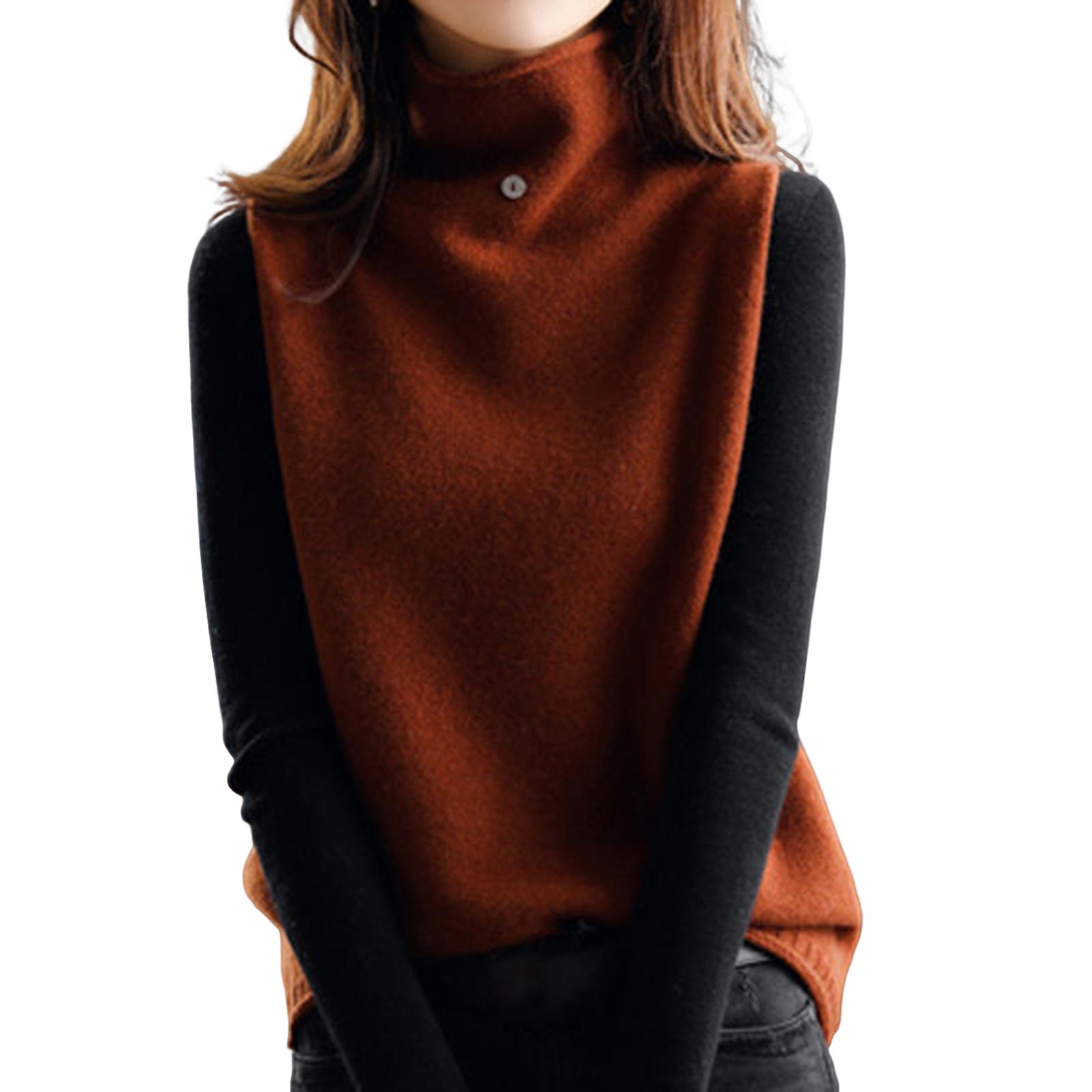 Sweater Vest Button Decoration Solid Color Loose Warm Breathable Coldproof Sleeveless Turtleneck Pullover Vest for Autumn