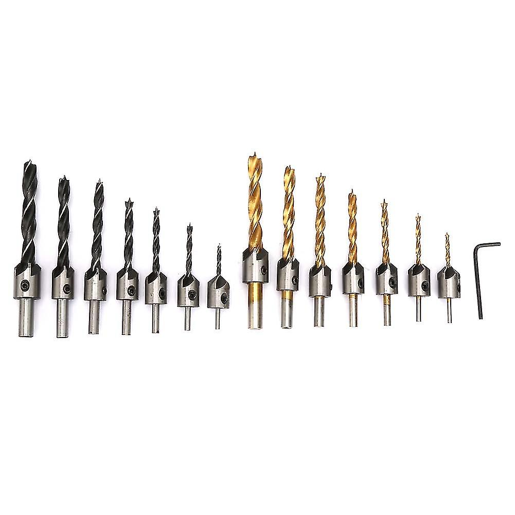 14Pcs Woodworking 5 Flute Countersink Drill Bits Set Wood Carpentry Tool
