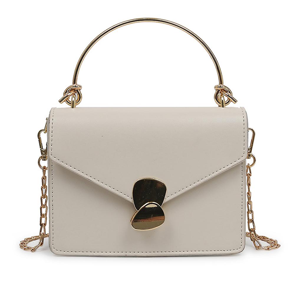 Women Single Shoulder Bag Solid Color Plug Lock Handbag with Golden Chain Strap