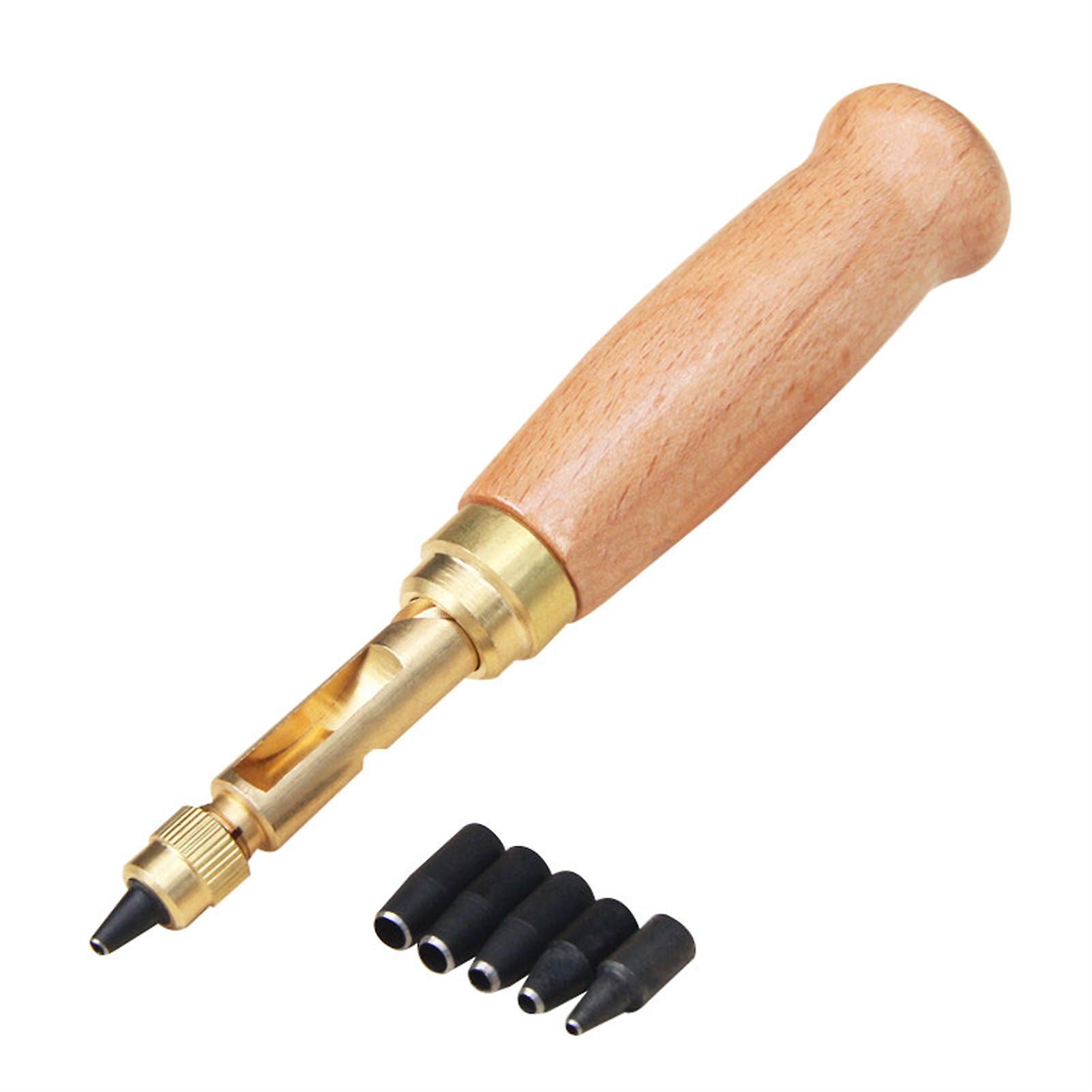 DIY Leather Punch Rotary Punch Screw Hole Punch Bookbinding Tool with 6 Tip Sizes and Wood Handle