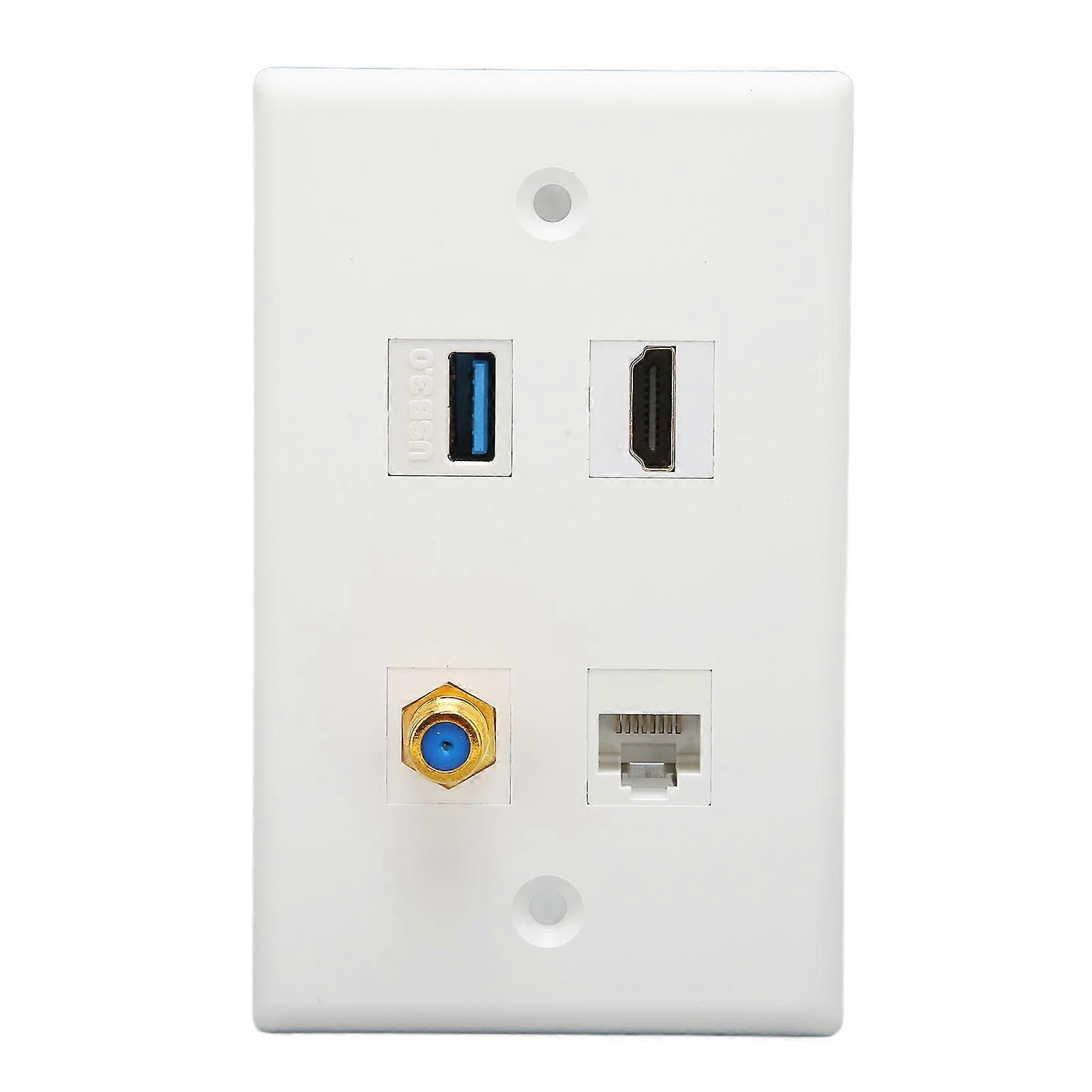 4 Port Wall Plate HD Multimedia Interface F Type USB3.0 Cat6 Home Wiring Faceplate for HDTV Projector Computer 