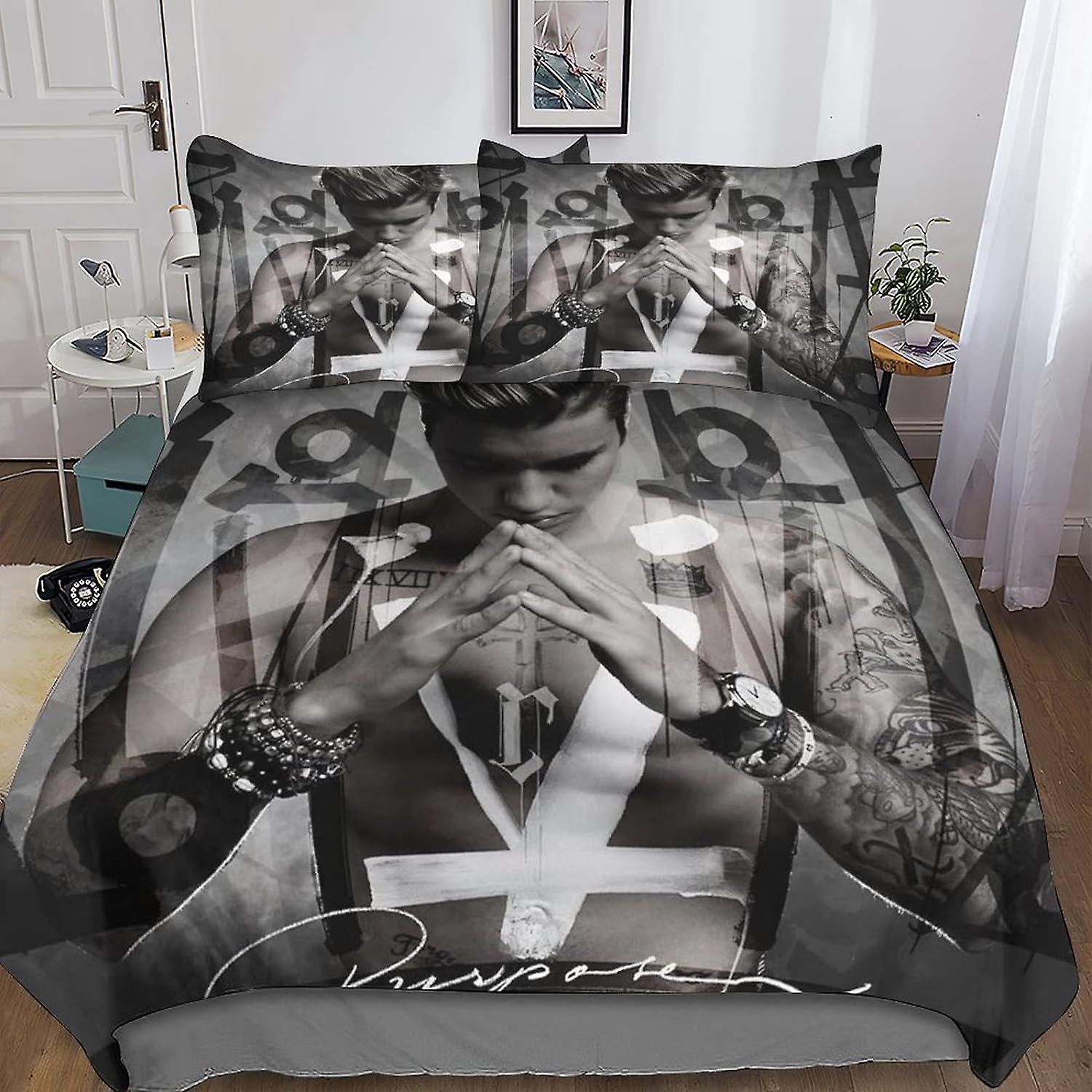 Justin Bieber 3D Påslakan, Täcke Sängkläder Set, Polycotton Chanteurs Pop Quilt Sängset, Pojkar Och Flickor Kung