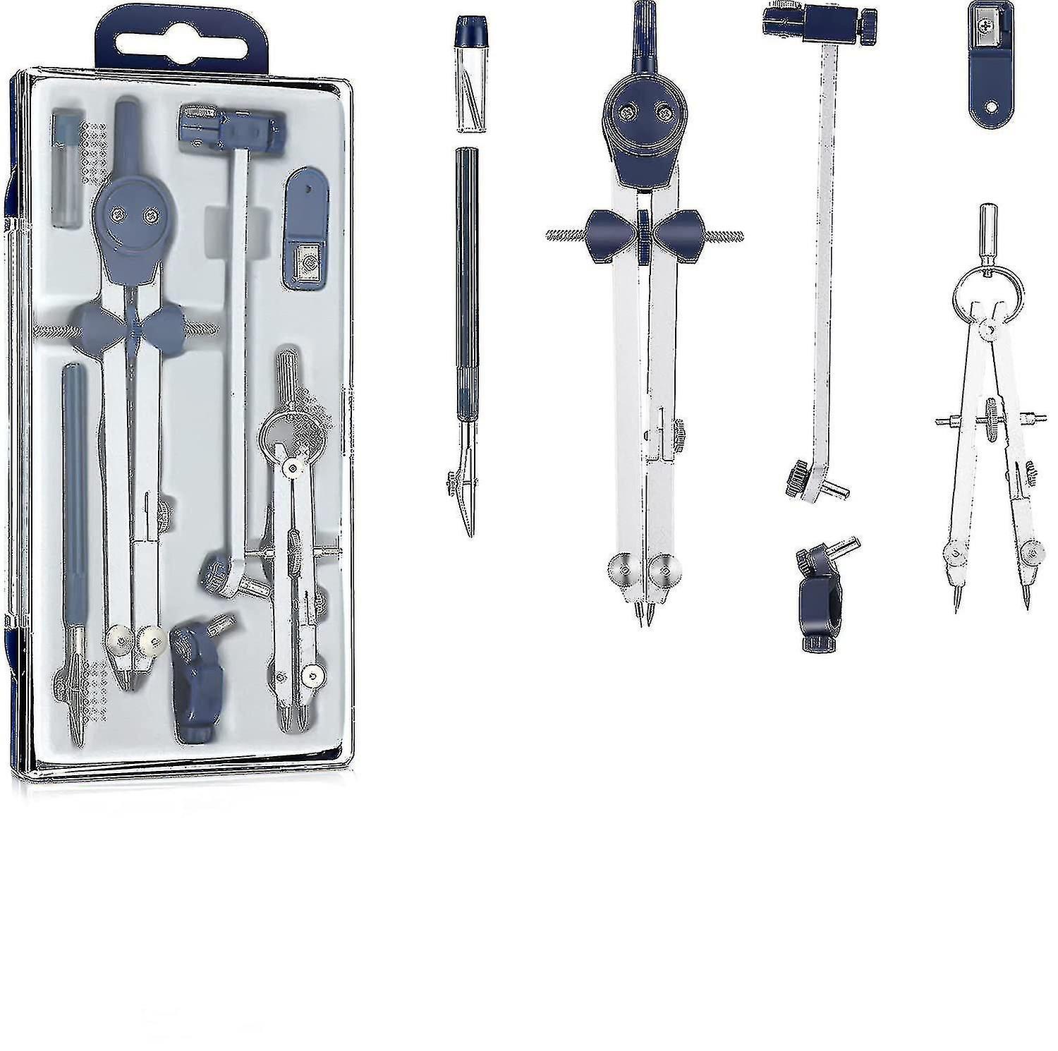 Geometry Set- 7-Piece Metal Compass, Drawing Tool, Scale Ruler, Triangle