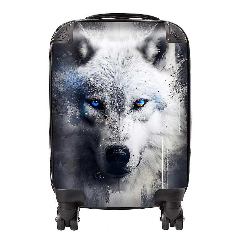 White Wolf Face Splashart Dark Background Suitcase