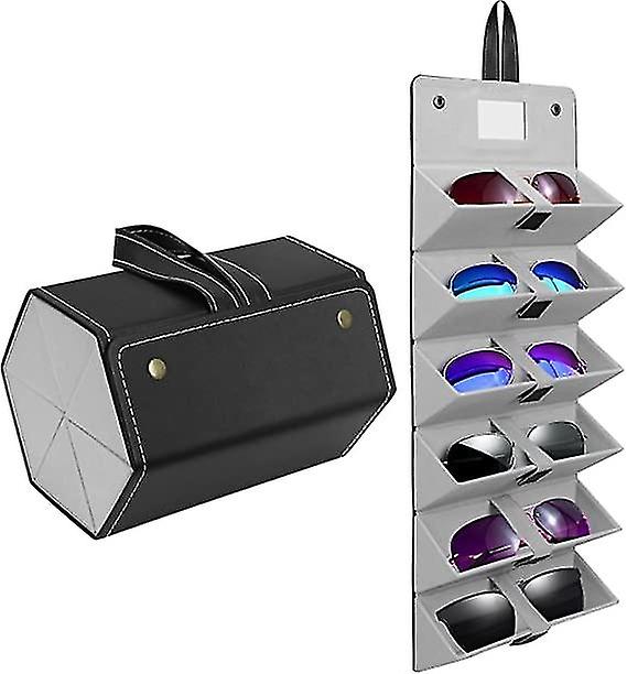 Men's and women's glasses case, portable travel glasses frame with mirror, can hold 6 pairs of sungl