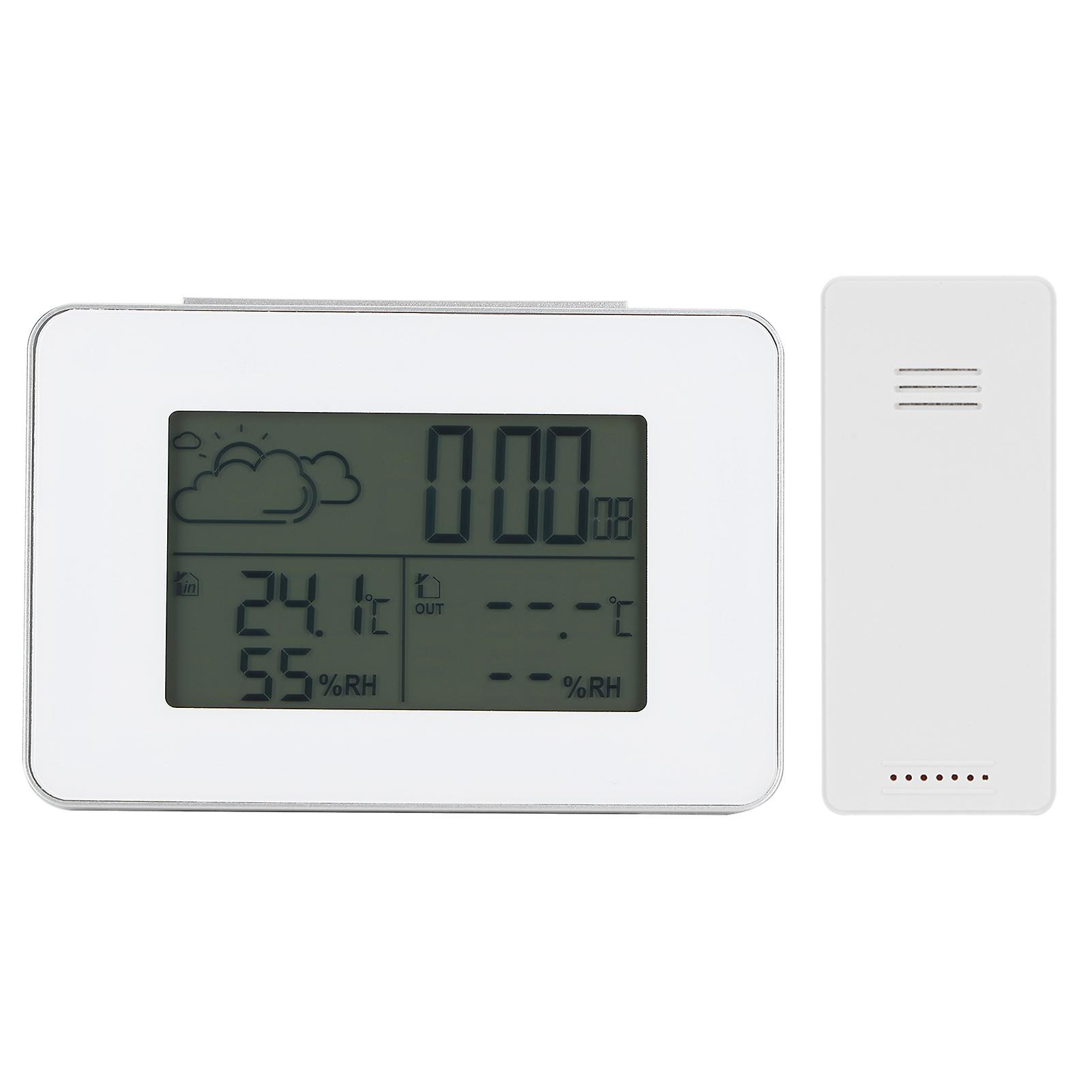 Digital LCD Alarm Clock Wireless Sensor Hygrometer Thermometer for Home Office UseWhite