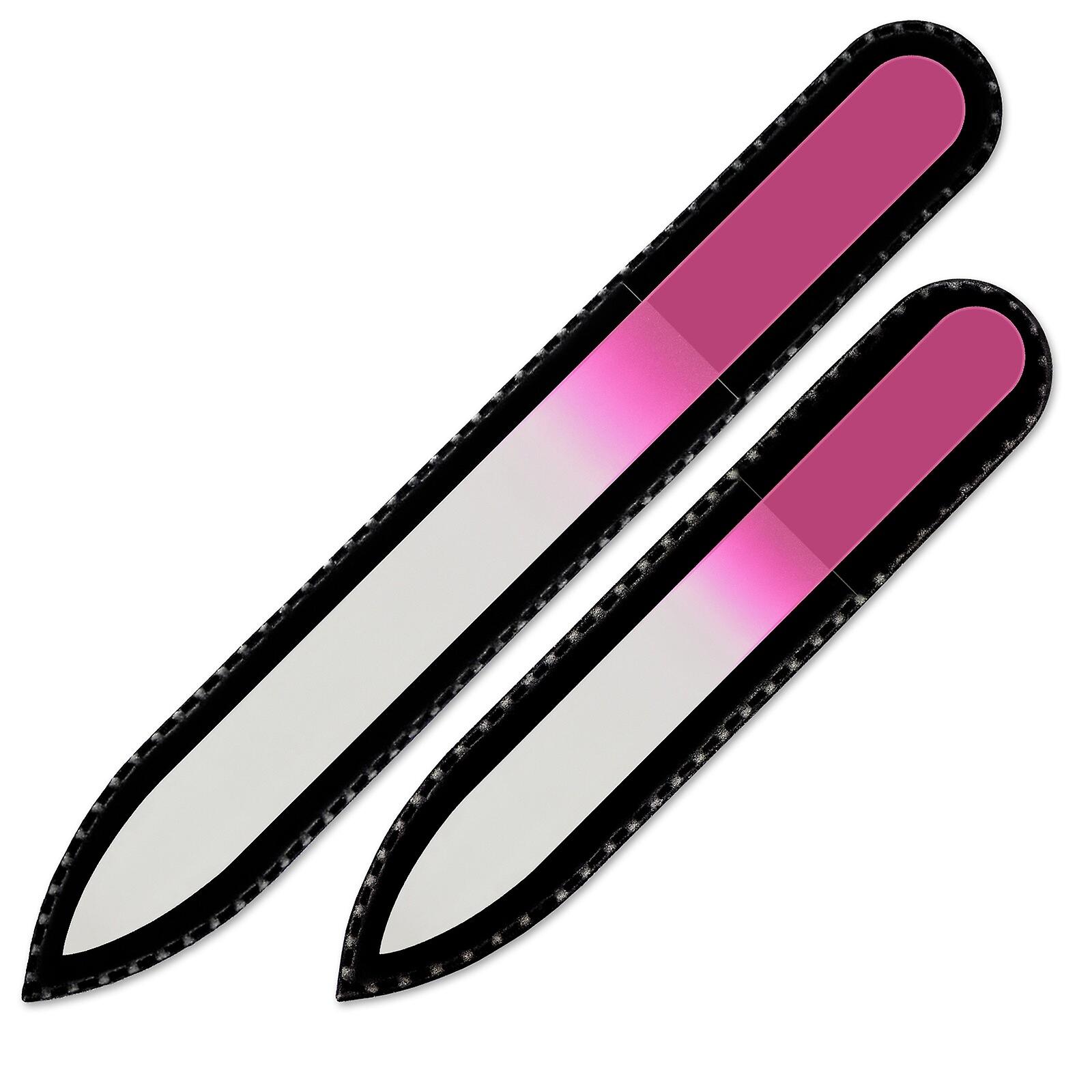 Ensemble de 2 limes à ongles en verre couleur, faites à la main en verre trempé tchèque C-MS - Rose