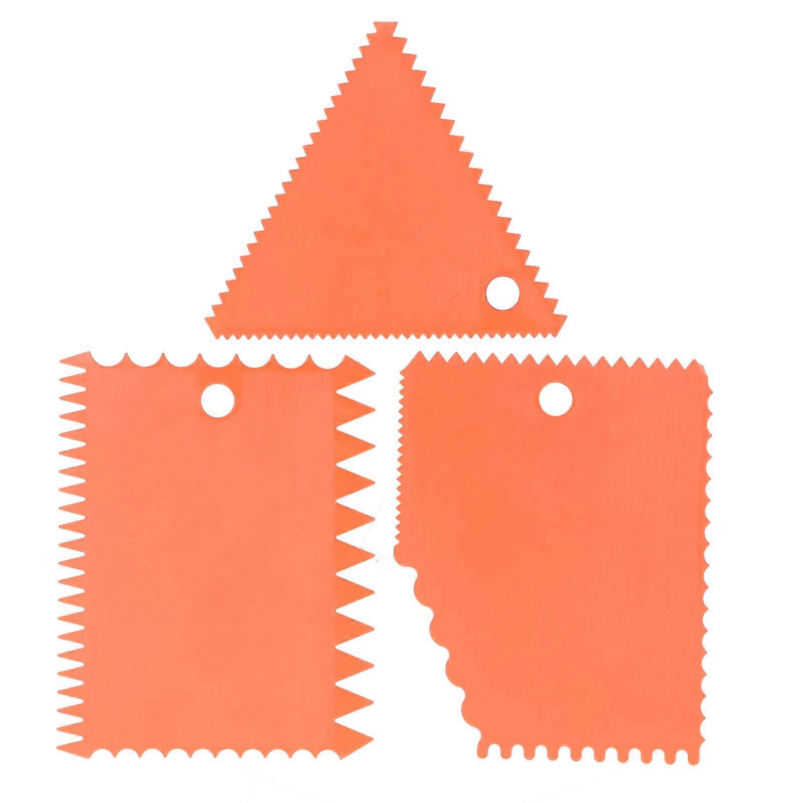 3PCS/Set Cake Cream Scraper Pasty Cutters Scraper Irregular Teeth Edge DIY SmootherOrange
