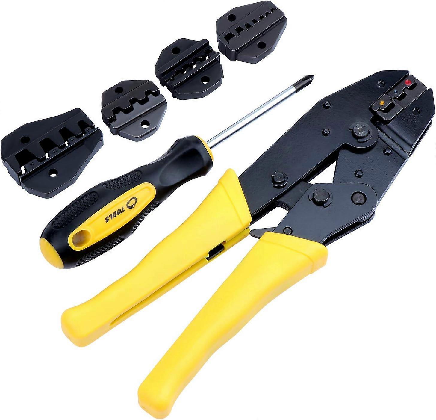 Crimping tool kit 0.5-35 mm2 Ratchet crimping tool with screwdriver 4 interchangeable inserts