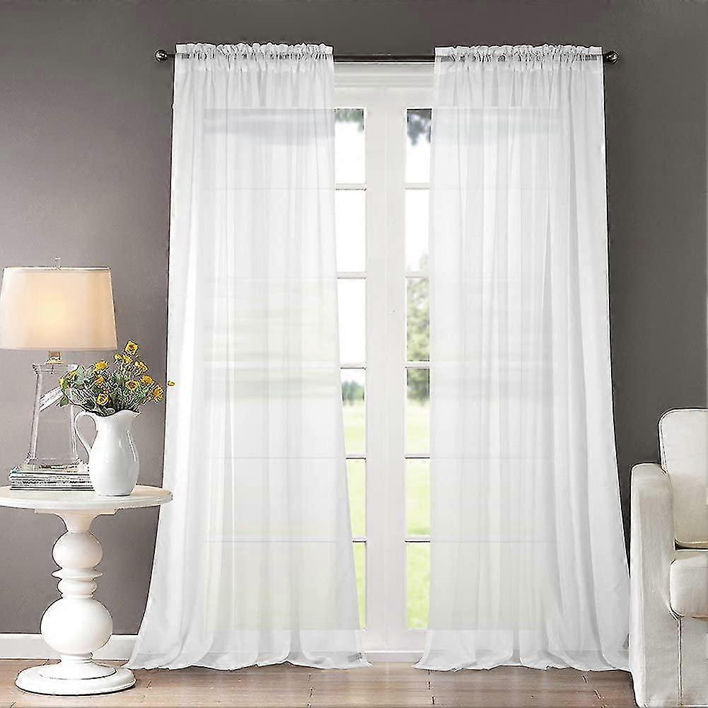 Tende trasparenti bianche solide - Tasca per aste, 2 pannelli 52" L x 96" L