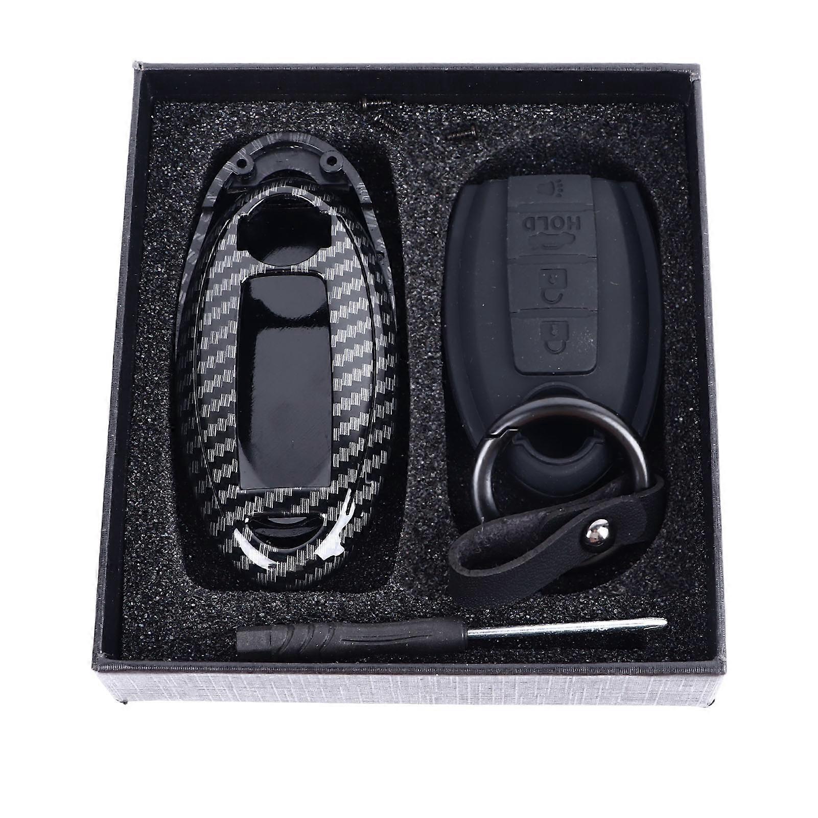 Car Key Case Cover with Key Chain 4 Sensitive Buttons Carbon Fiber Black Style Replacement For Teana Qashqai X?Trail Tiida