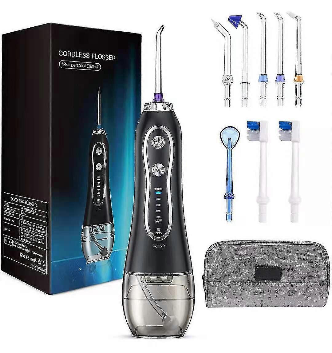 Professional Cordless Water Flosser - Powerful Dental Oral Irrigator With Gravity Ball - 5 Levels, 5 Tips - Portable & Travel-friendly