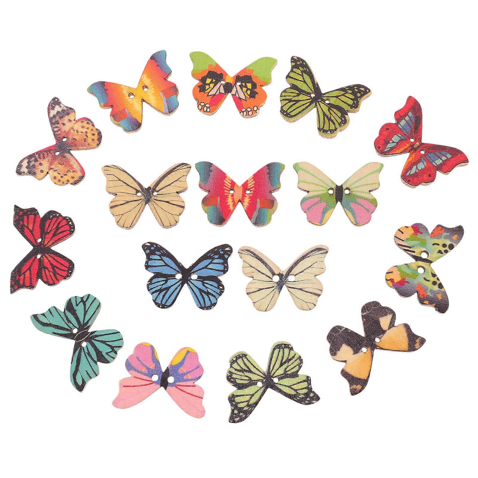 100pcs Wood Butterfly Buttons DIY Sewing Buttons Cartoon Butterfly Buttons Clothes Wooden Buttons