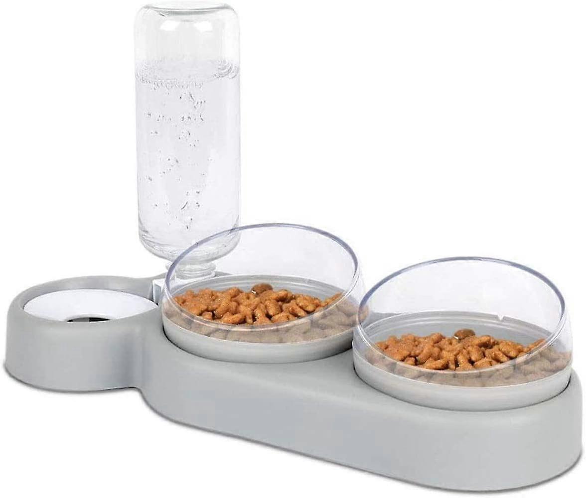 Cat bowl set, 15 tiltable, double feeding bowl for wet and dry food, with automatic water bottle, for small and medium-sized dogs and cats