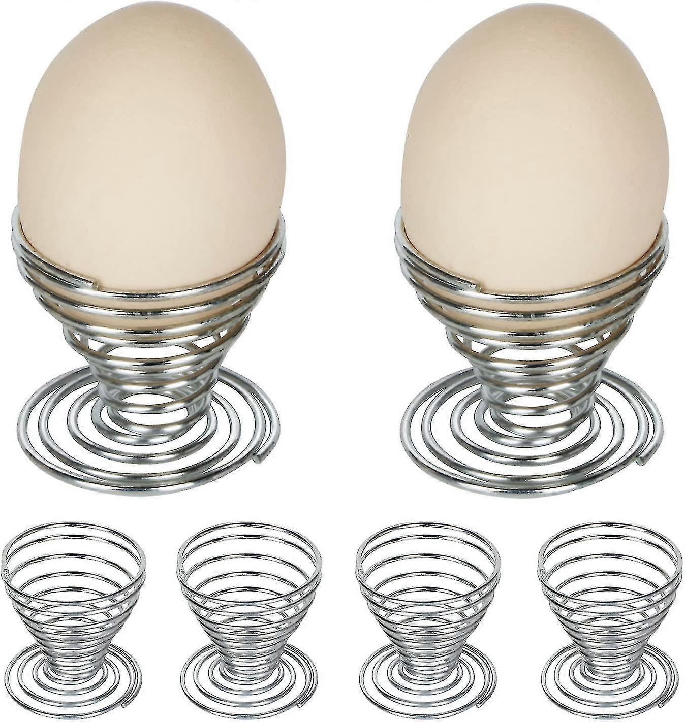 6 X Spring Spiral Egg Cups In Stainless Steel Wire G