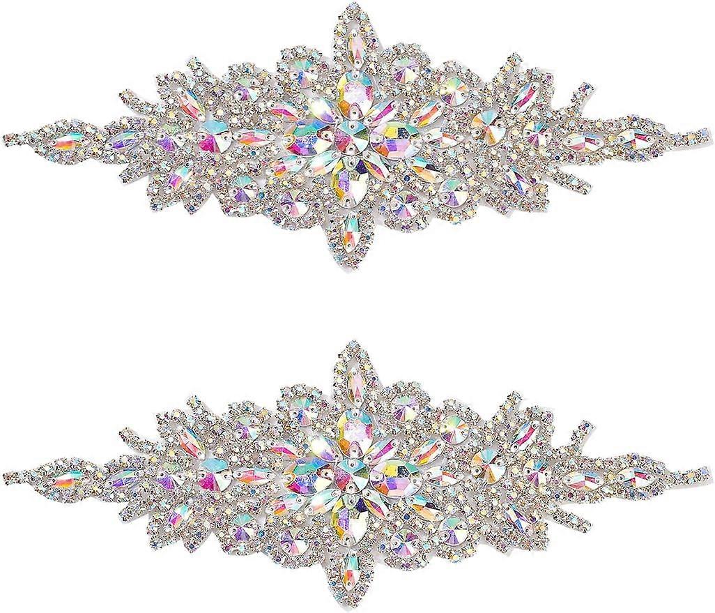 2PCS Rhinestone Applique Patches Glitter AB Color Crystal Rhinestone Iron On Patches