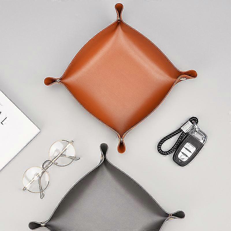 Leather Valet Tray Organizer For Jewelry Snap Leather Catchall Bowl ...