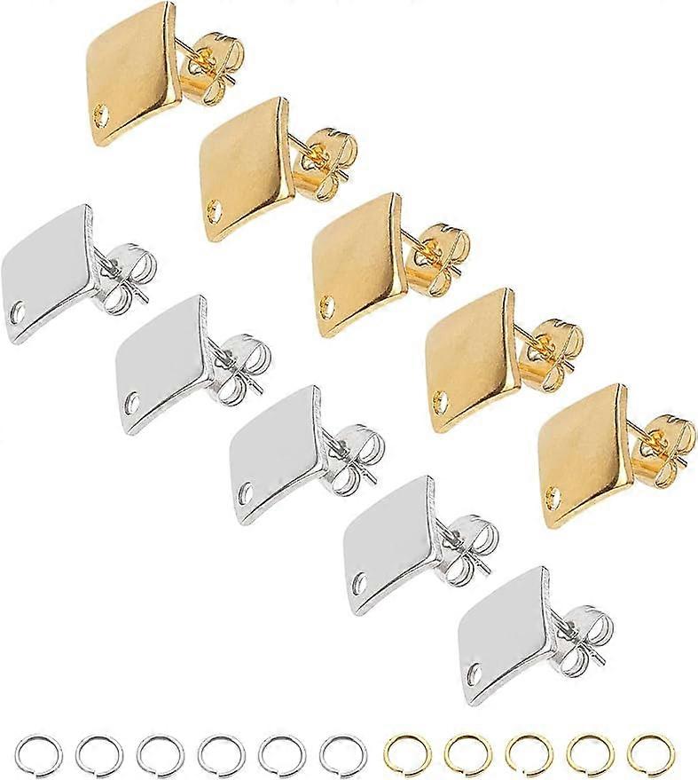 Rhombus Stud Earring 20 Sets Hypoallergenic Earring Post with Loop 0.8mm Pin Stainless Steel Stud Earring with Ear Nuts Ear Studs