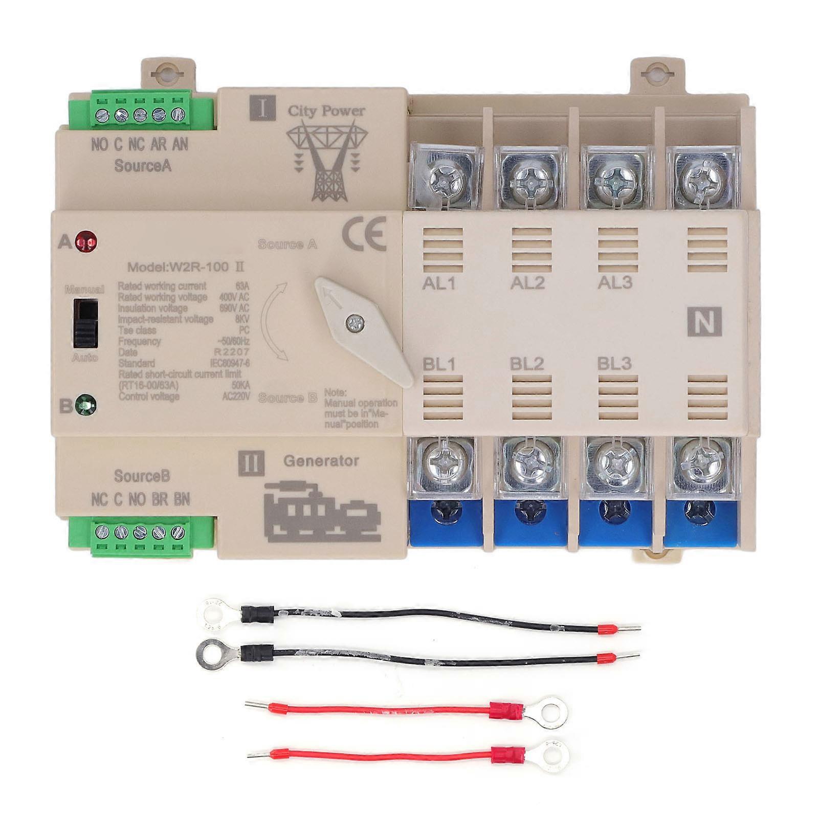 4P Dual Power Automatische Overdrachtschakelaar Witte Handmatige Automatische Integratie Overdrachtschakelaar 63A 220V