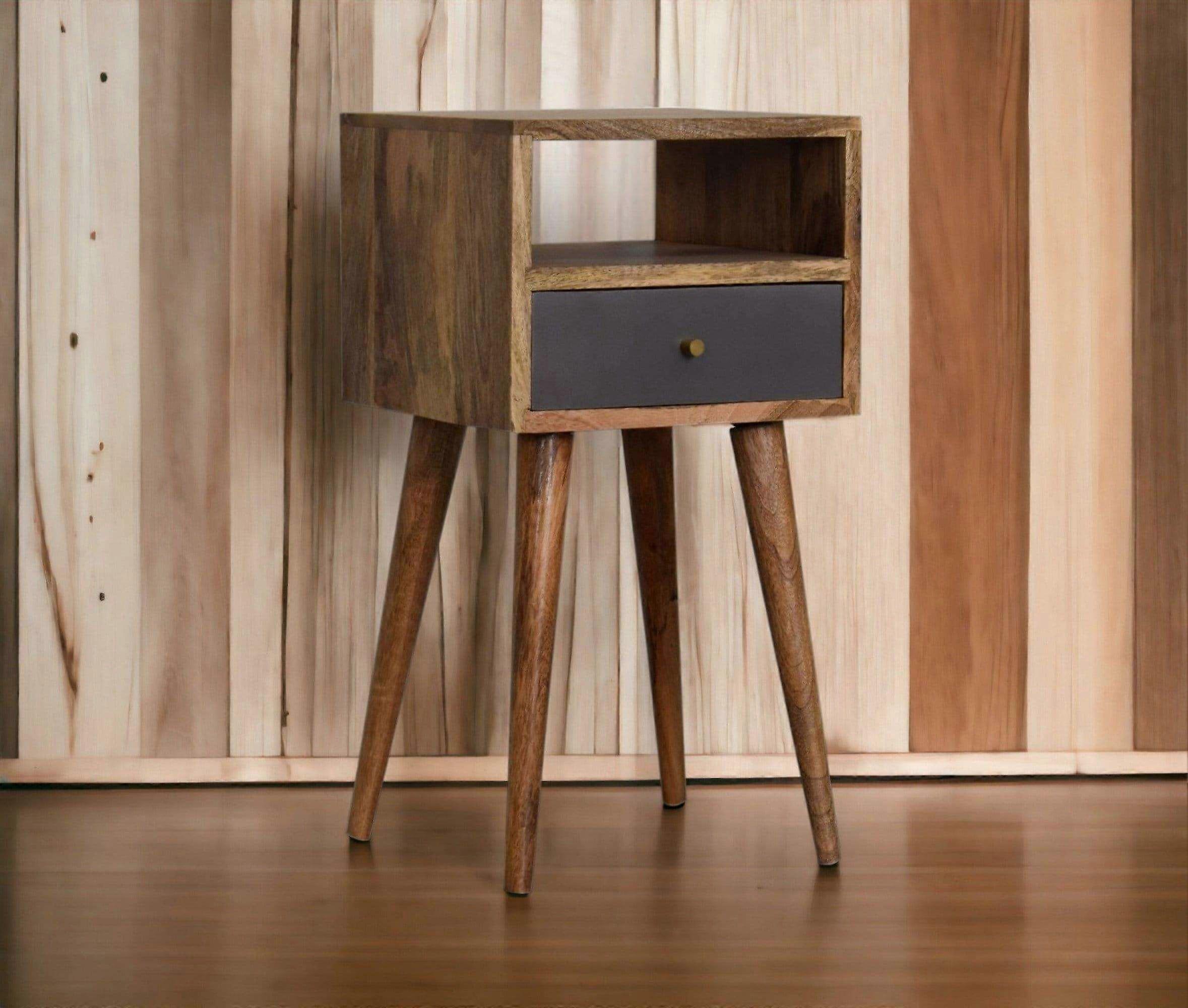 Small Bedside Table With Dark Grey Drawer