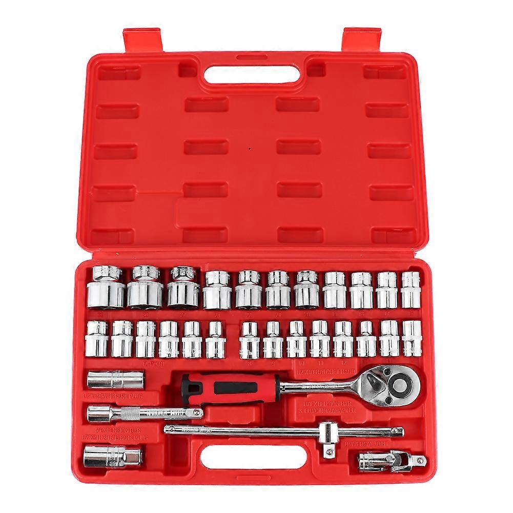32Pcs DR Socket Set 1/2in Ratchet Sleeve Wrench Quick Release Spanner Auto Repair Tool