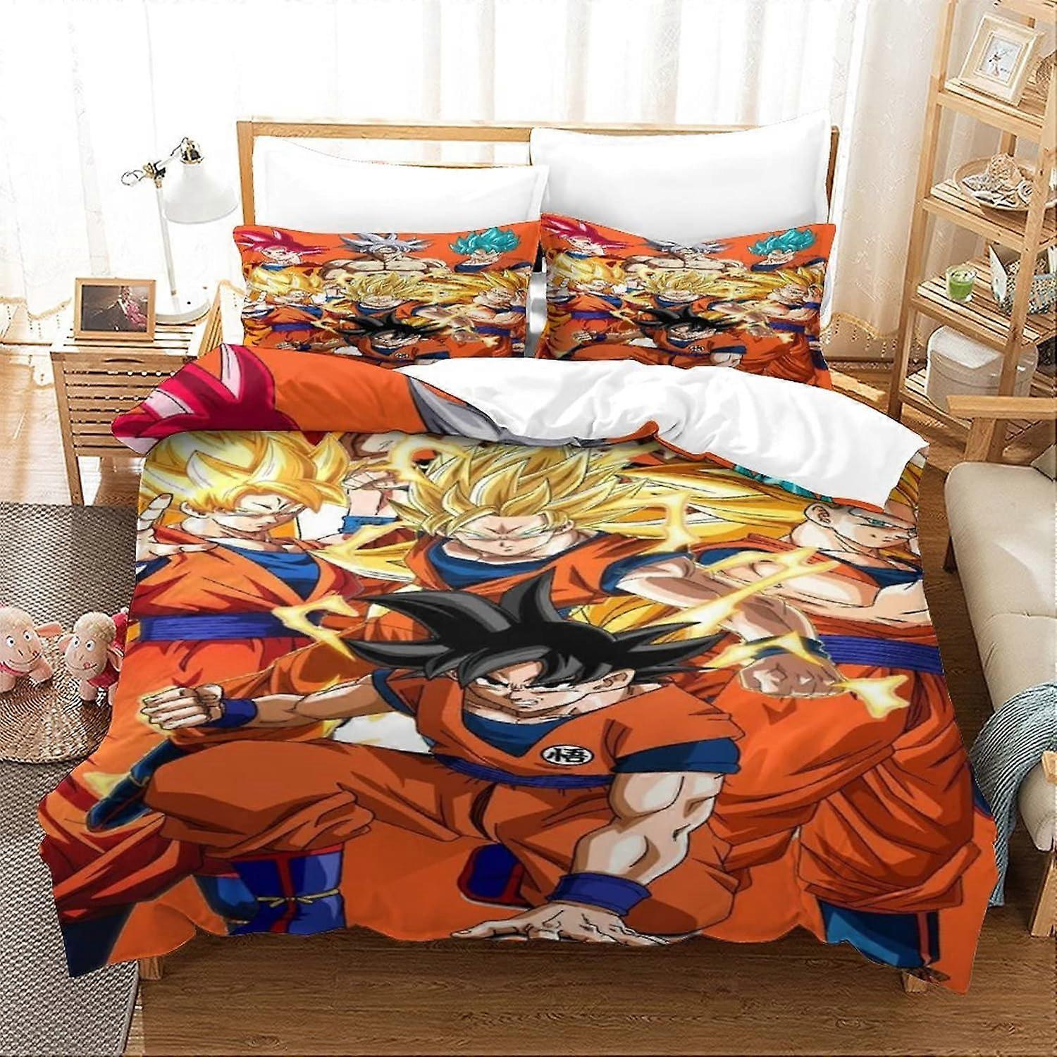 Sängkläder D Goku Sängkläder Set Anime Avdelning Dekorativt Påslakan Örngott, Dragkedja, Mjuka Bitar För Pojke Flicka Tonåring 135 * 200 CM
