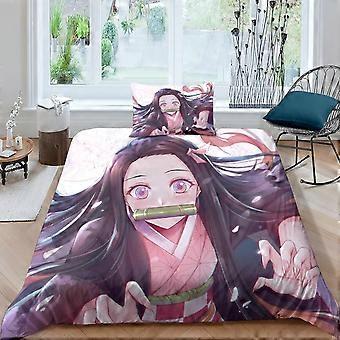 PTNQAZ Juego de Funda de edredón de Anime Demon Slayer Nezuko Kamado para niñas, Regalo para niños, Ropa de Cama (Individual, 3