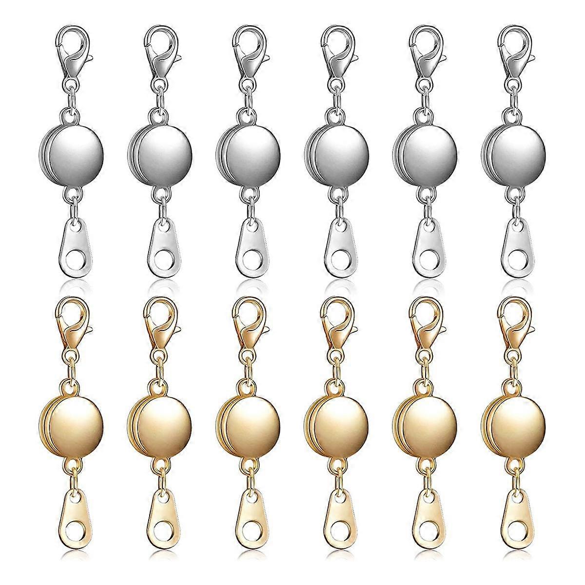 12 Pieces Locking Magnetic Jewelry Clasp Round Necklace Clasp Closures Bracelet Extender for Jewelry Making