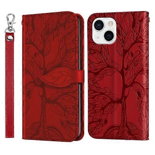For iPhone 15 Life Tree Embossing Pattern Leather Mobile Phone Case